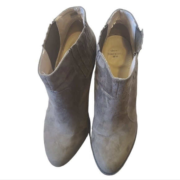 ZARA SUEDE STACK CHUNKY HEELED ANKLE BOOTS BOOTIES WOMENS SIZE 39 US SIZE 8 - Picture 8 of 12